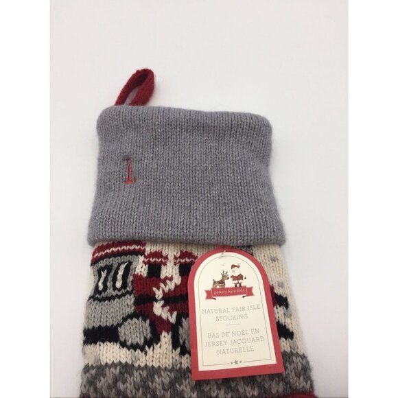 Pottery Barn Kids Natural Fair Isle Train Wool Christmas Xmas Stocking Imperfect - Picture 7 of 12